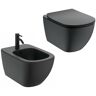 Ideal Standard Sanitari Sospesi Tesi Vaso Wc Aquablade, Sedile Chiusura Rallentata E Bidet Finitura Nero Opaco