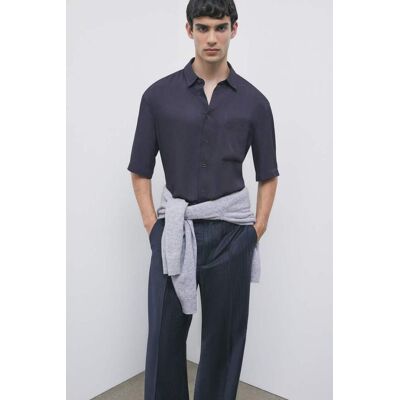 Patrizia Pepe Camicia manica corta in twill di viscosa blu 46 Patrizia Pepe Camicia manica corta in twill di viscosa blu 46