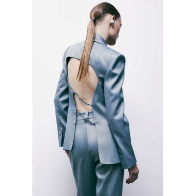 Patrizia Pepe Blazer in raso con cut-out grigio 38 Patrizia Pepe Blazer in raso con cut-out grigio 38