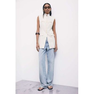 Patrizia Pepe Gilet Officier in lino bianco 42 Patrizia Pepe Gilet Officier in lino bianco 42