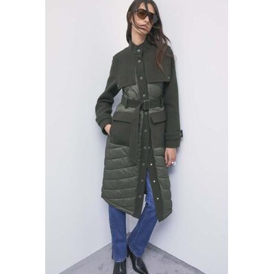 Patrizia Pepe Cappotto trapuntato in nylon con dettagli in lana verde 42 Patrizia Pepe Cappotto trapuntato in nylon con dettagli in lana verde 42