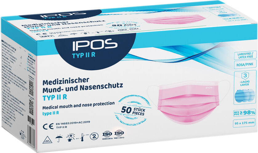 IPOS-Medical Mascherine chirurgiche, tipo IIR – rosa, 50 mascherine