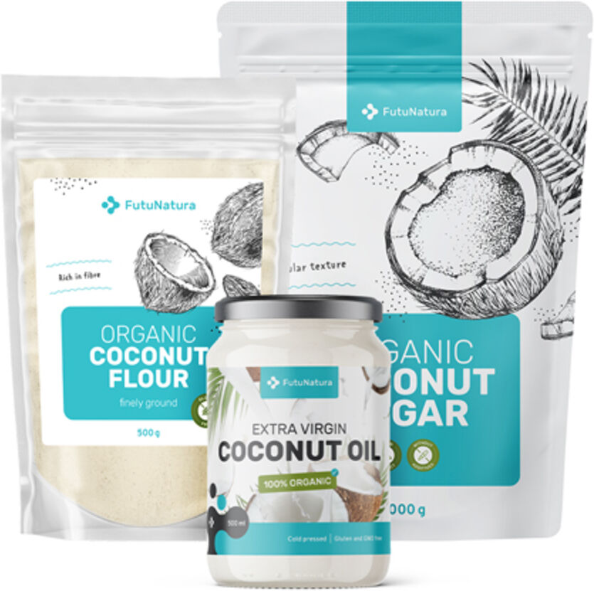 FutuNatura Cocco dolce: zucchero di cocco + olio di cocco + farina di cocco, kit