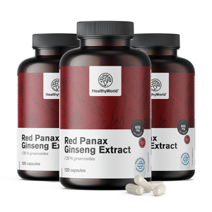 HealthyWorld® 3x Red Panax Ginseng – estratto di ginseng rosso 600 mg, totale 360 capsule