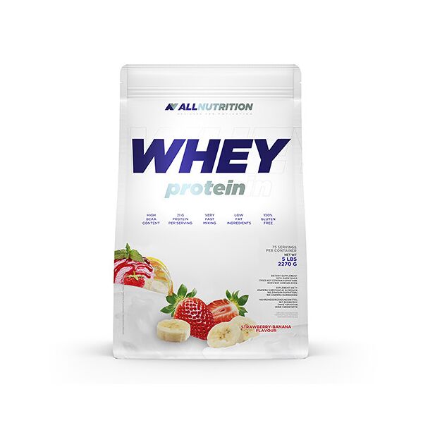 allnutrition whey protein xxl proteine del siero di latte – fragola e banana, 2270 g