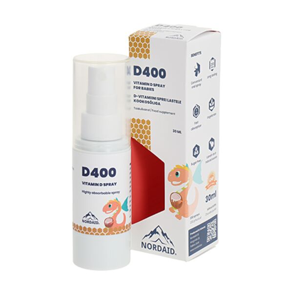 nordaid vitamina d3 con olio di cocco per neonati, 400 u.i. - spray , 30 ml