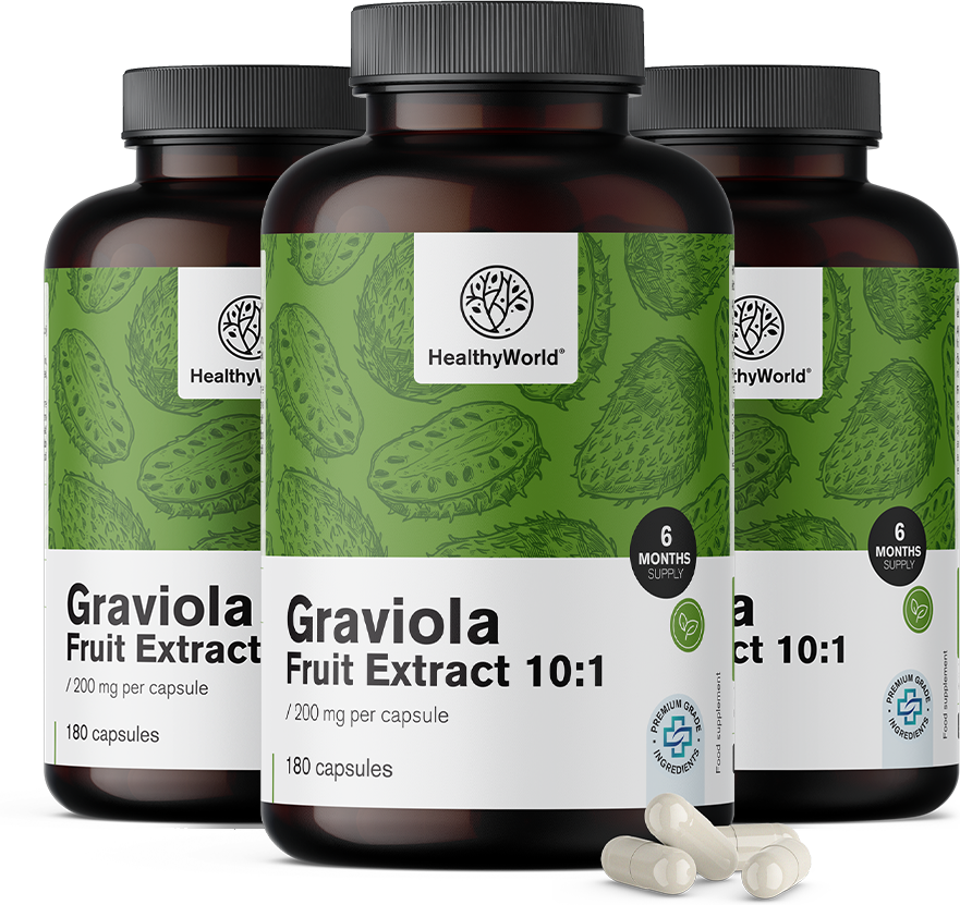 healthyworld® 3x graviola 200 mg – estratto 10:1, totale 540 capsule