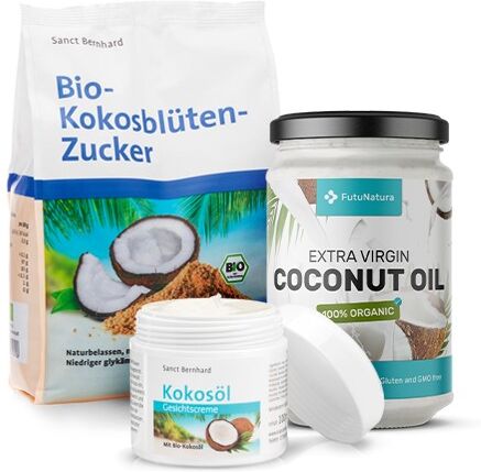 FutuNatura Cocco dolce: Zucchero di cocco + Olio di cocco + Crema per il viso al cocco, kit