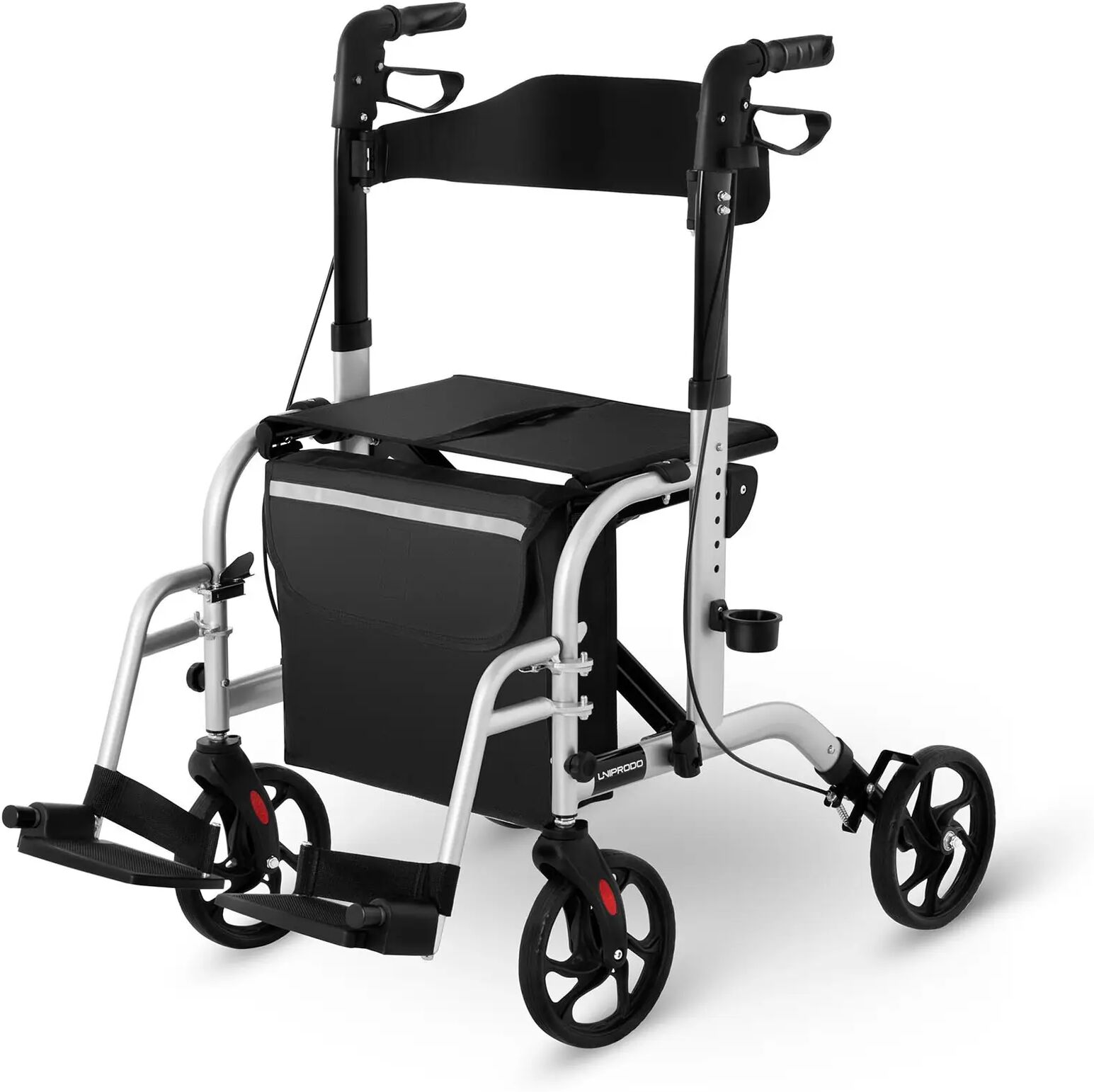 Uniprodo Deambulatore rollator 2-in-1 - argento - 120 kg UNI_ROLL_03 2IN1