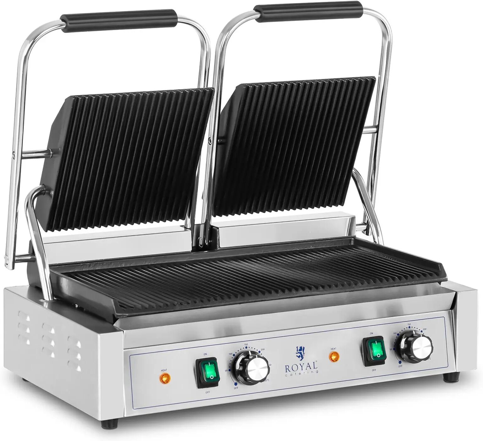 royal catering piastra per panini, toast e bistecchiera elettrica doppia - 3600 w - rigata rcpkg-3600-r