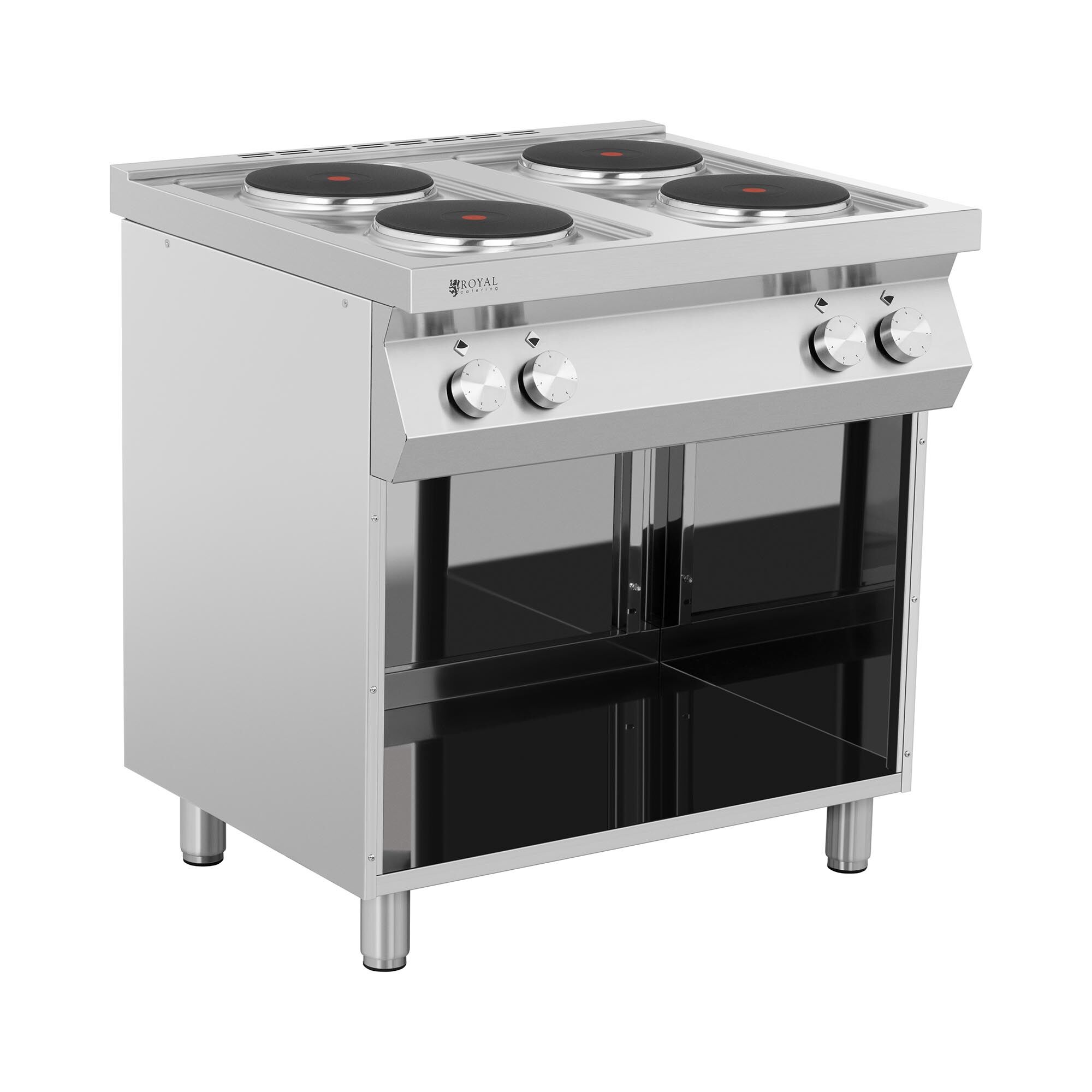 Royal Catering Cucina elettrica professionale - 10.400 W - Piano cottura con 4 fornelli - Con mobiletto RC-EC4OC