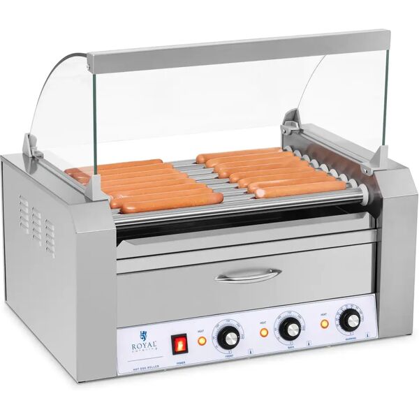 royal catering cuoci hot dog - 9 rulli - cassetto scaldavivande - acciaio inox rchg-9wo