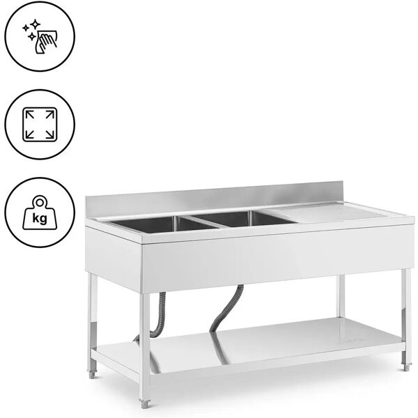 royal catering lavello per cucina professionale - 2 vasche - acciaio inox - 160 x 70 x 97 cm -  rcgs-2b160d7