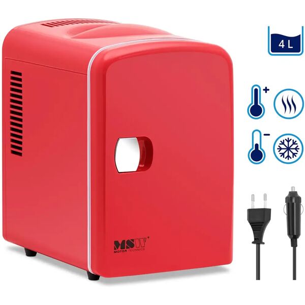 msw mini frigo 12 v / 230 v - 2 in 1 con funzione di mantenimento del calore - 4 l - rosso -ccw04-r