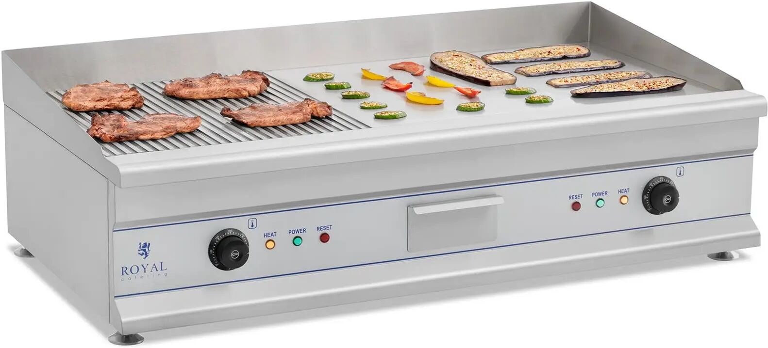 royal catering fry top elettrico - 100 cm - rigato - 2 x 3.2 kw rcg 100g