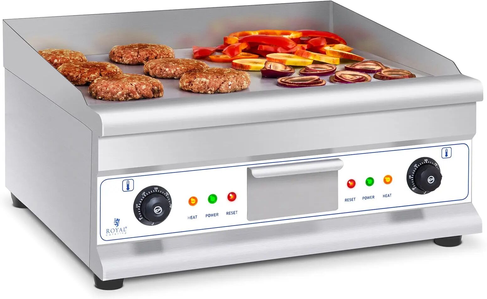 royal catering fry top elettrico doppio - 60 cm - liscio - 2 × 3.200 w rcg 60h2