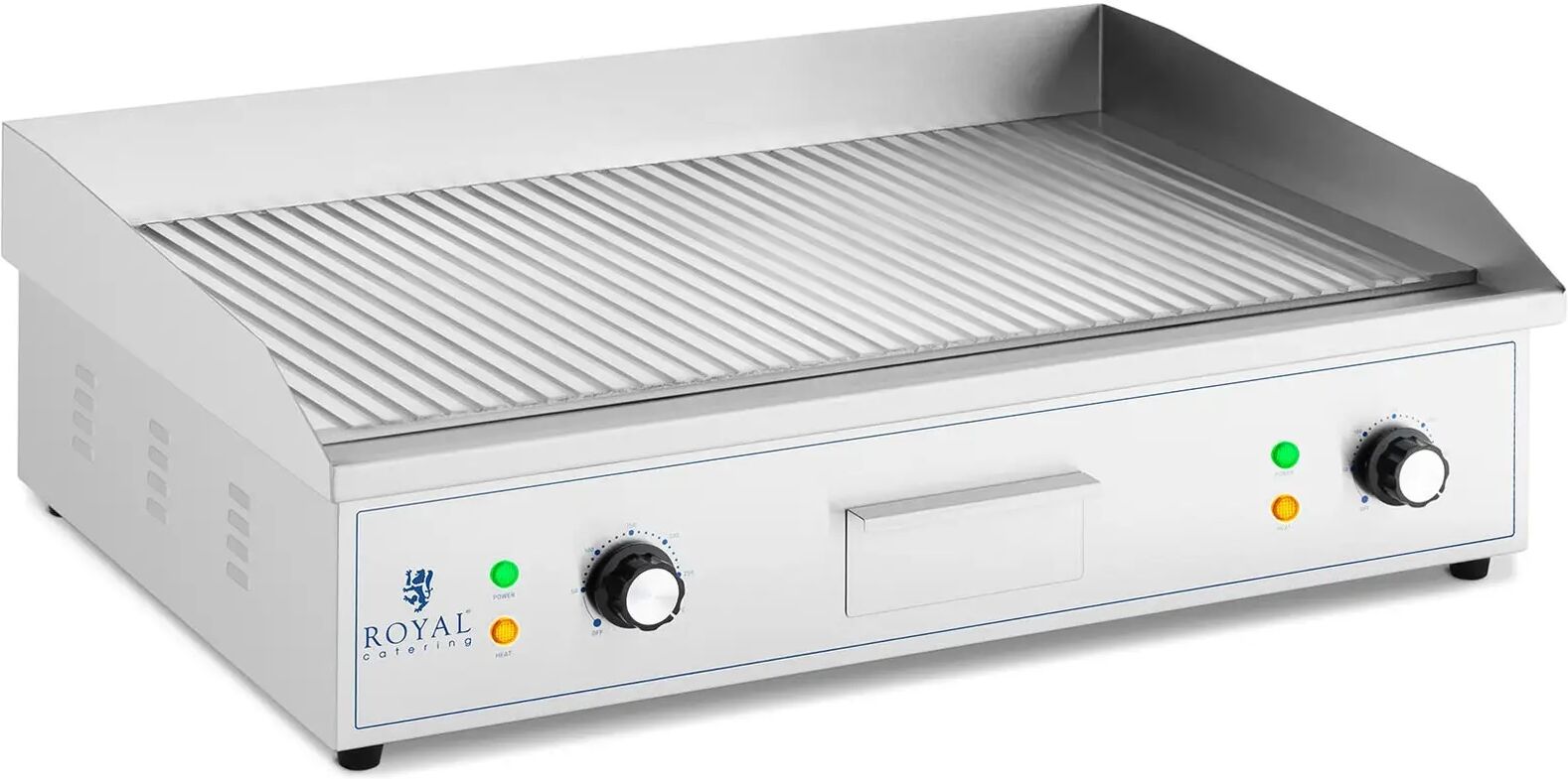 royal catering fry top elettrico doppio - 700 x 400 mm -  - piastra rigata - 4400 w rcpg 51