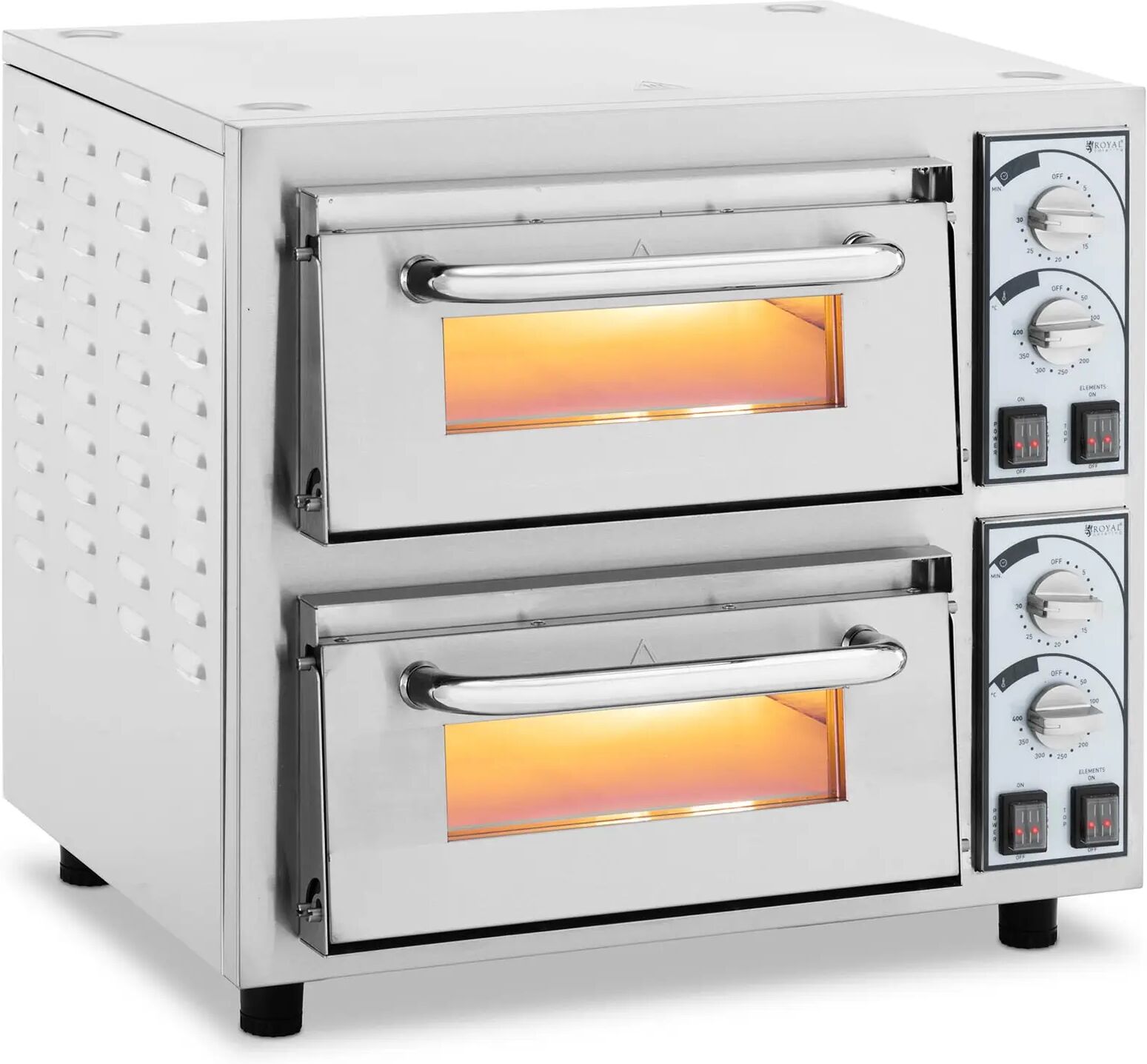 royal catering forno per pizza - 2 camere - 4.750 w - Ø 40 cm - pietra refrattaria -  rcpo-4800-2ps