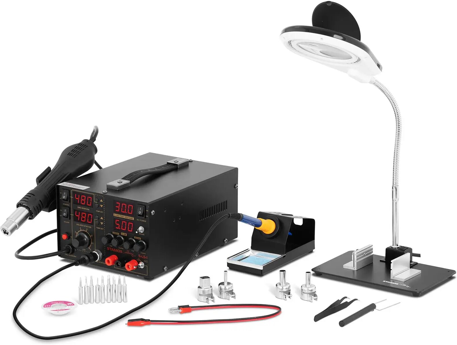 stamos soldering set stazione saldante con alimentatore integrato + accessori s-ls-1