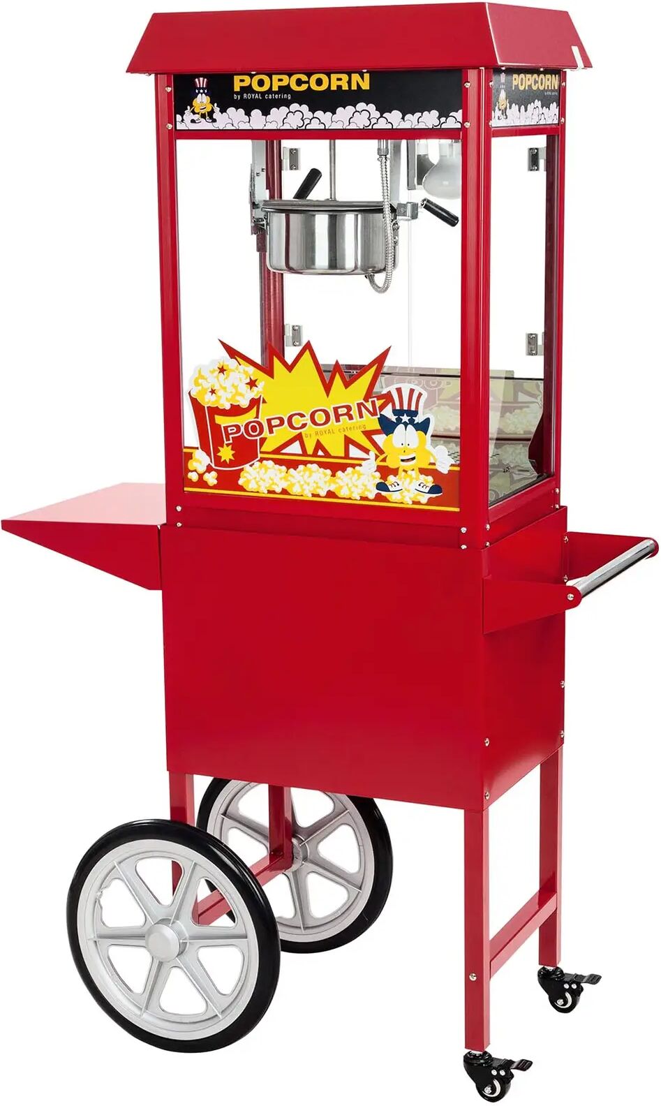 Royal Catering Macchina per popcorn con carretto - rossa RCPW-16E