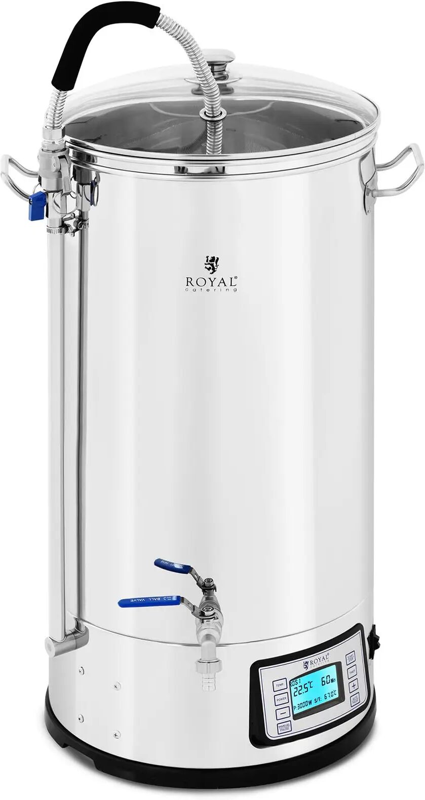 Royal Catering Fermentatore birra inox termocontrollato - 50 L - 3000 W - 25 - 100 ° C - Acciaio inossidabile - LCD - Display - Timer RCBM-50N