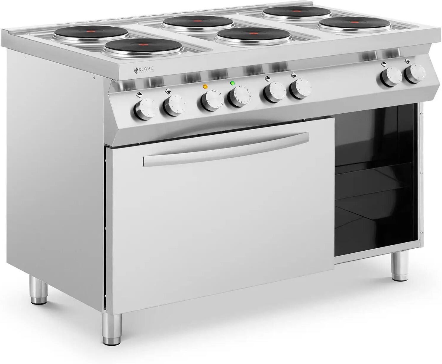 Royal Catering Cucina elettrica professionale - 15600 W - Piano - cottura con 6 fornelli - Con forno a convezione - Armadietto - RC-EC6VO