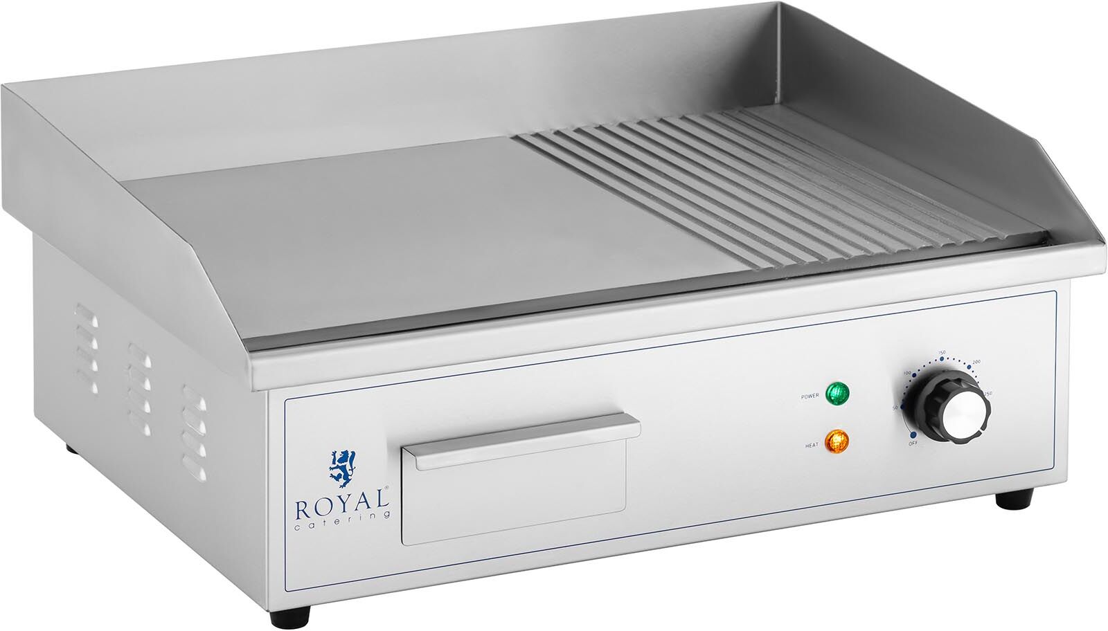 Royal Catering Fry top elettrico - Piastra liscia e rigata in acciaio inox - 548 x 350 mm - Liscio + rigato - 3000 W RCPG42-M Royal Catering Fry top elettrico - Piastra liscia e rigata in acciaio inox - 548 x 350 mm - Liscio + rigato - 3000 W RCPG42-M