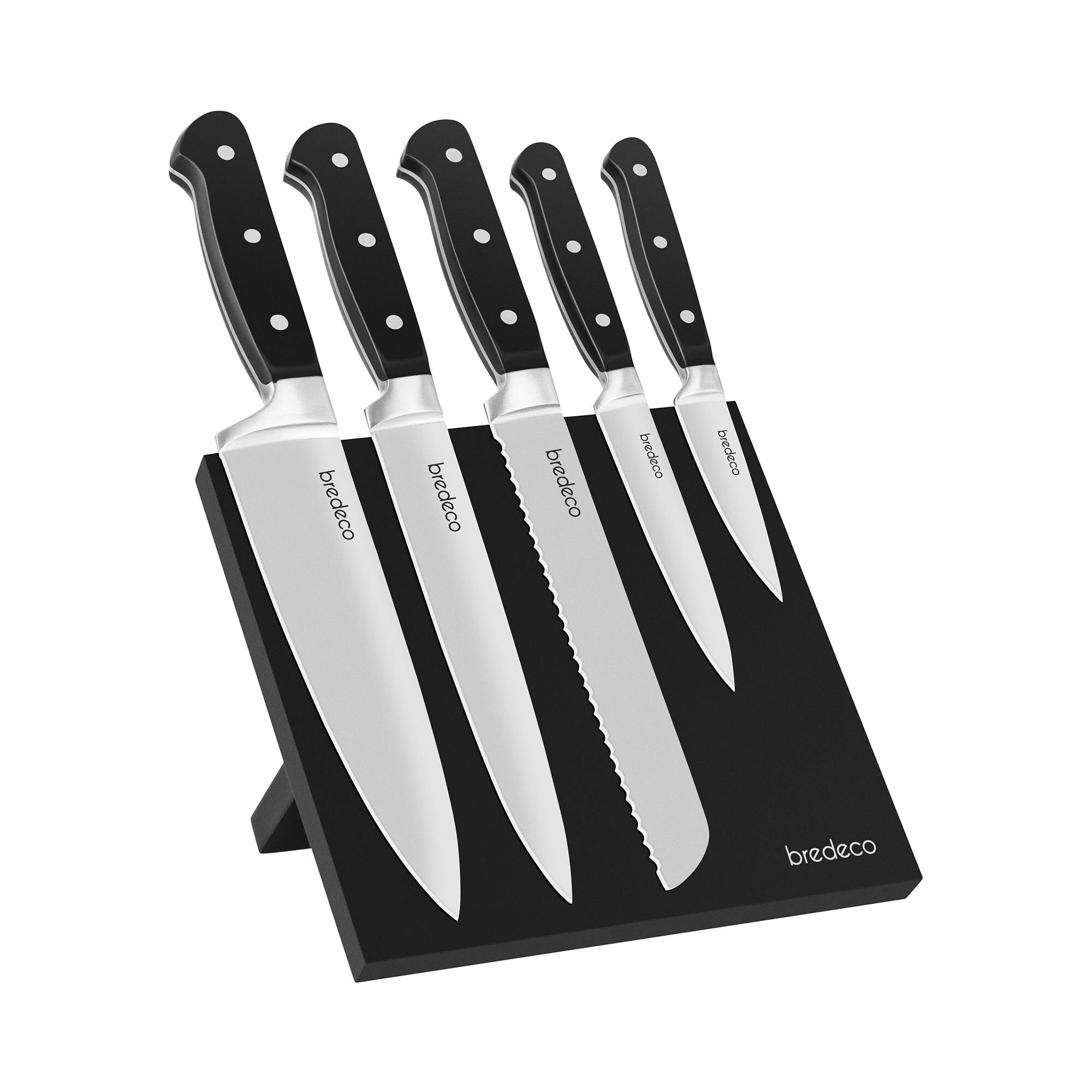 bredeco Set coltelli da cucina con ceppo portacoltelli magnetico - 5 coltelli BCKB-6PM