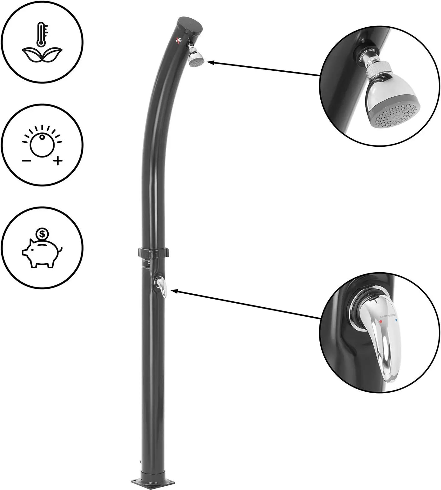 Uniprodo Doccia solare da giardino - Serbatoio da 20 l - Soffione doccia regolabile UNI_SGS_03