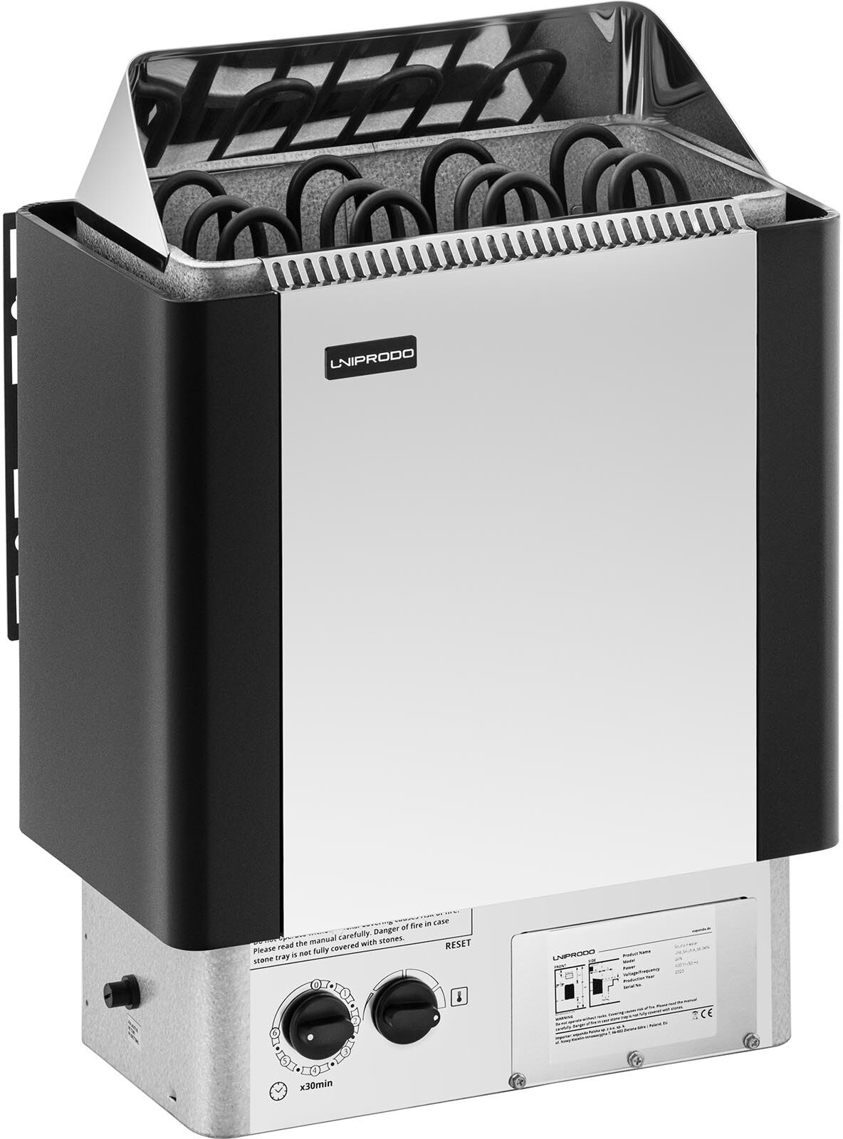 Uniprodo Stufa elettrica per sauna - 6 kW - da 30 a 110 °C - controller incluso UNI_SAUNA_S6.0KW Uniprodo Stufa elettrica per sauna - 6 kW - da 30 a 110 °C - controller incluso UNI_SAUNA_S6.0KW