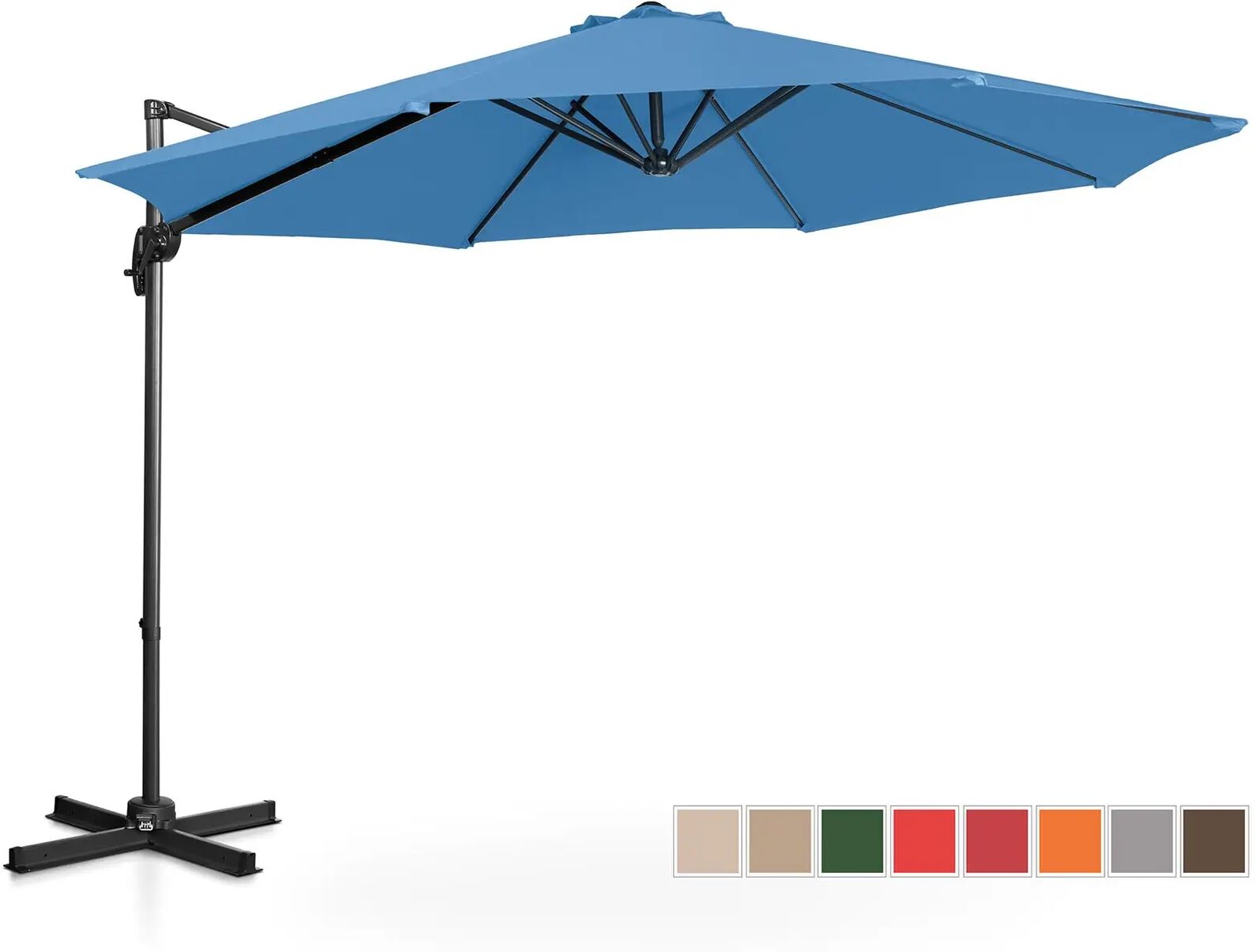 Uniprodo Ombrellone decentrato - Blu - Rotondo - Ø 300 cm - Inclinabile e girabile UNI_UMBRELLA_2R300BL_N