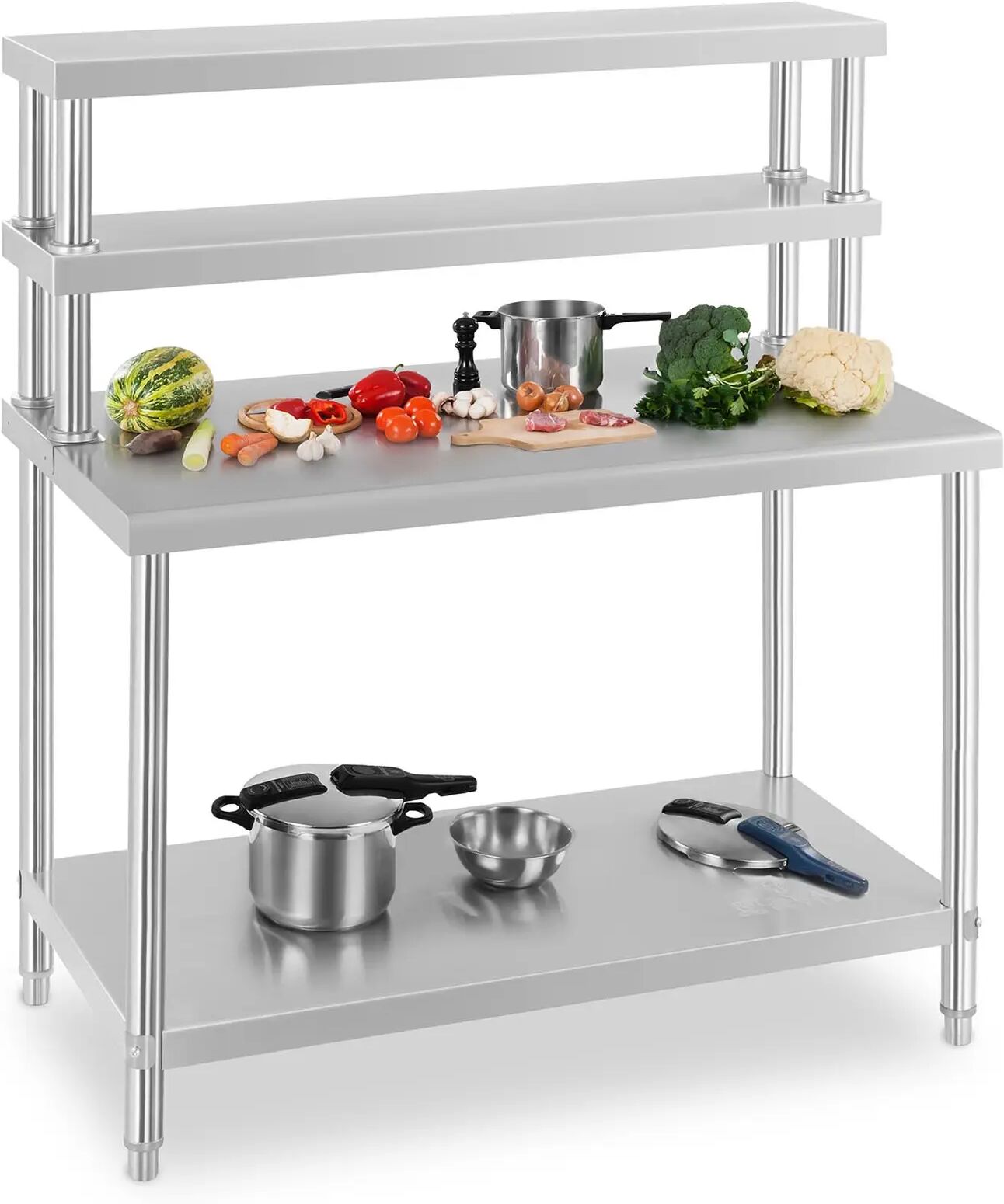 royal catering set tavolo inox con sovrastruttura di appoggio- 120 x 70 cm