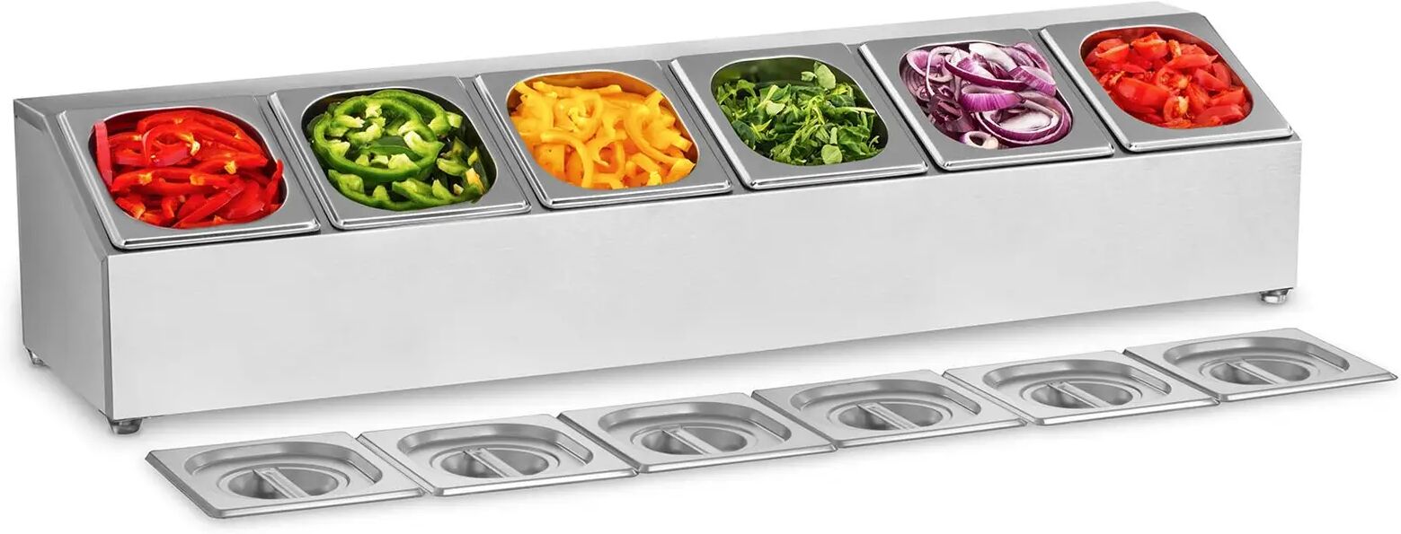 royal catering espositore gn in acciaio inox - inclusi 6 contenitori gn 1/6 con coperchio rcpn 6