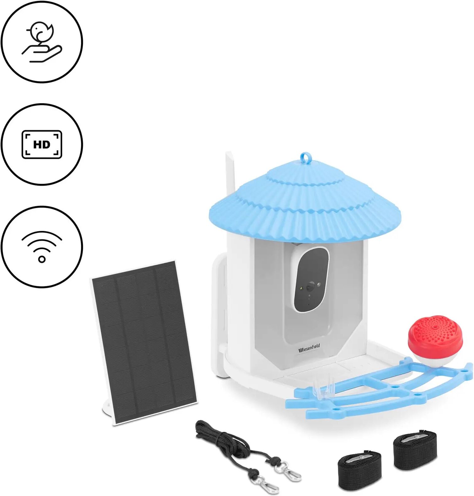 wiesenfield mangiatoia per uccelli con videocamera - hd - 4 mp - solare wie-bf-02
