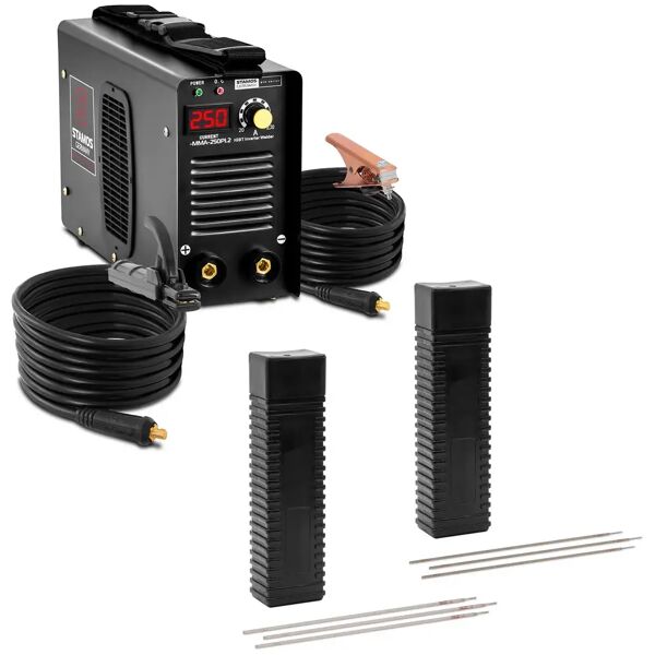 stamos welding group set di saldatura - saldatrice a elettrodo - 250 a - cavo di 8 m - ciclo di lavoro 60 % - elettrodi - e6013 - Ø 2 x 300 mm - 5 kg & e316l-17 - 2,5 x 350 mm - 5 kg s-mma-250pi.2-set-4