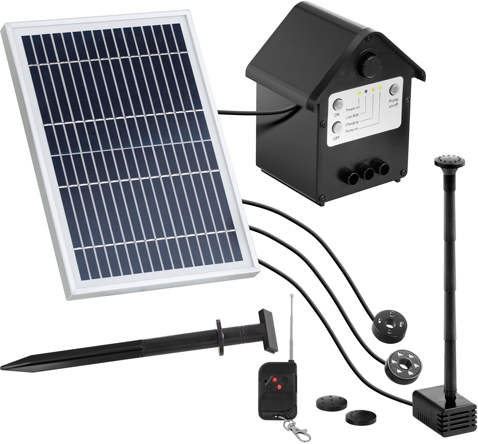 Uniprodo Pompa laghetto solare - 250 l/h - LED - con telecomando UNI_PUMP_12 Uniprodo Pompa laghetto solare - 250 l/h - LED - con telecomando UNI_PUMP_12