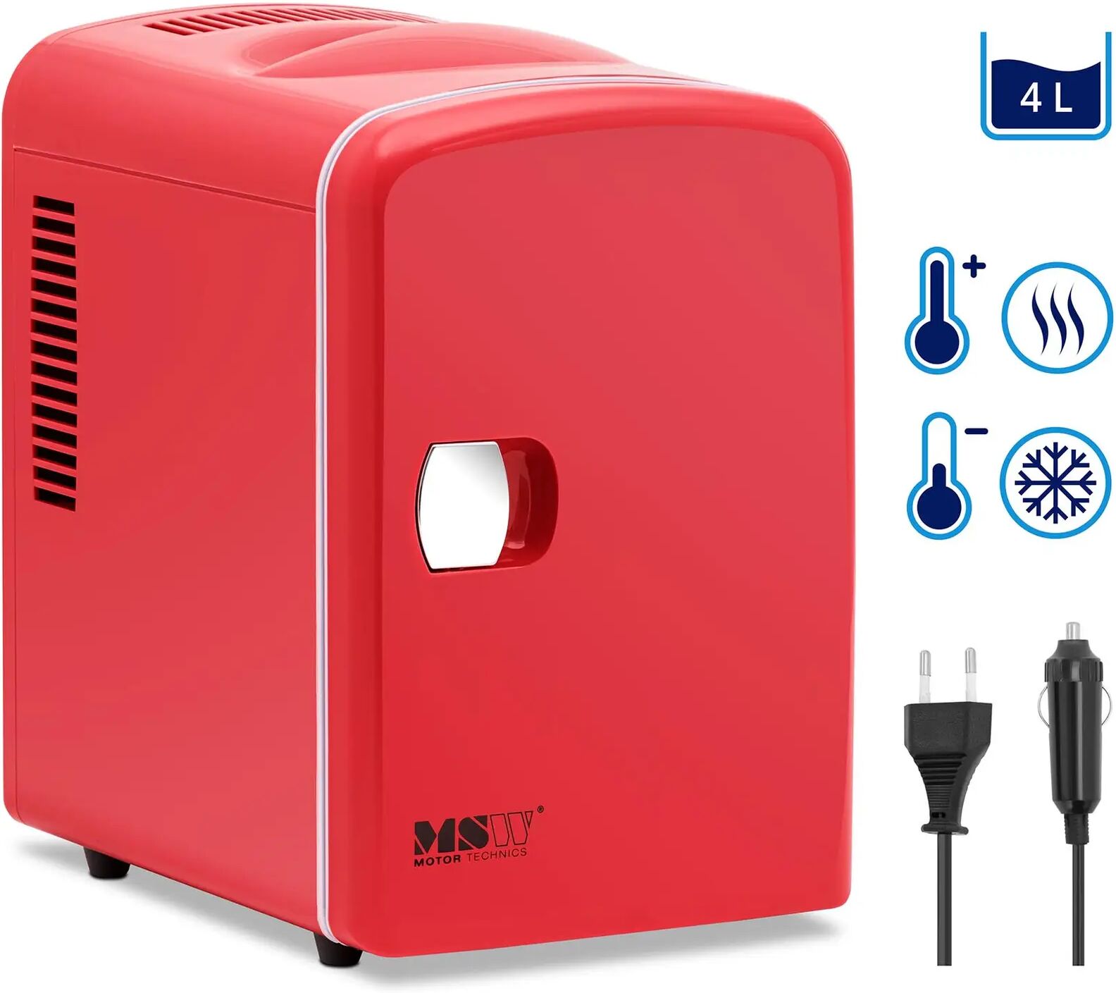 msw mini frigo 12 v / 230 v - 2 in 1 con funzione di mantenimento del calore - 4 l - rosso -ccw04-r