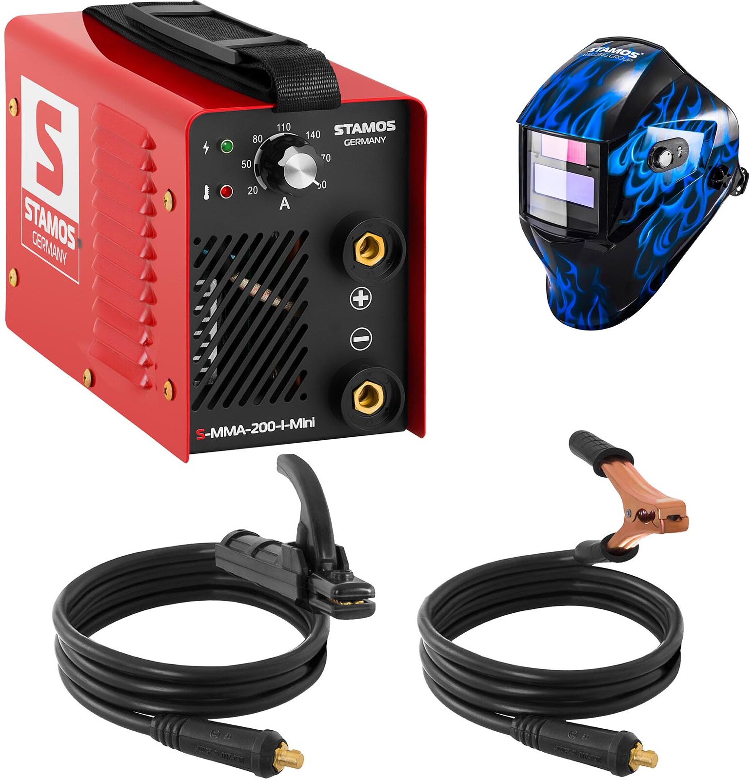 Stamos Basic Set di saldatura Saldatrice mma - 200 A - 230 V - IGBT + Maschera da saldatore - Sub Zero - EASY SERIES Stamos Basic Set di saldatura Saldatrice mma - 200 A - 230 V - IGBT + Maschera da saldatore - Sub Zero - EASY SERIES