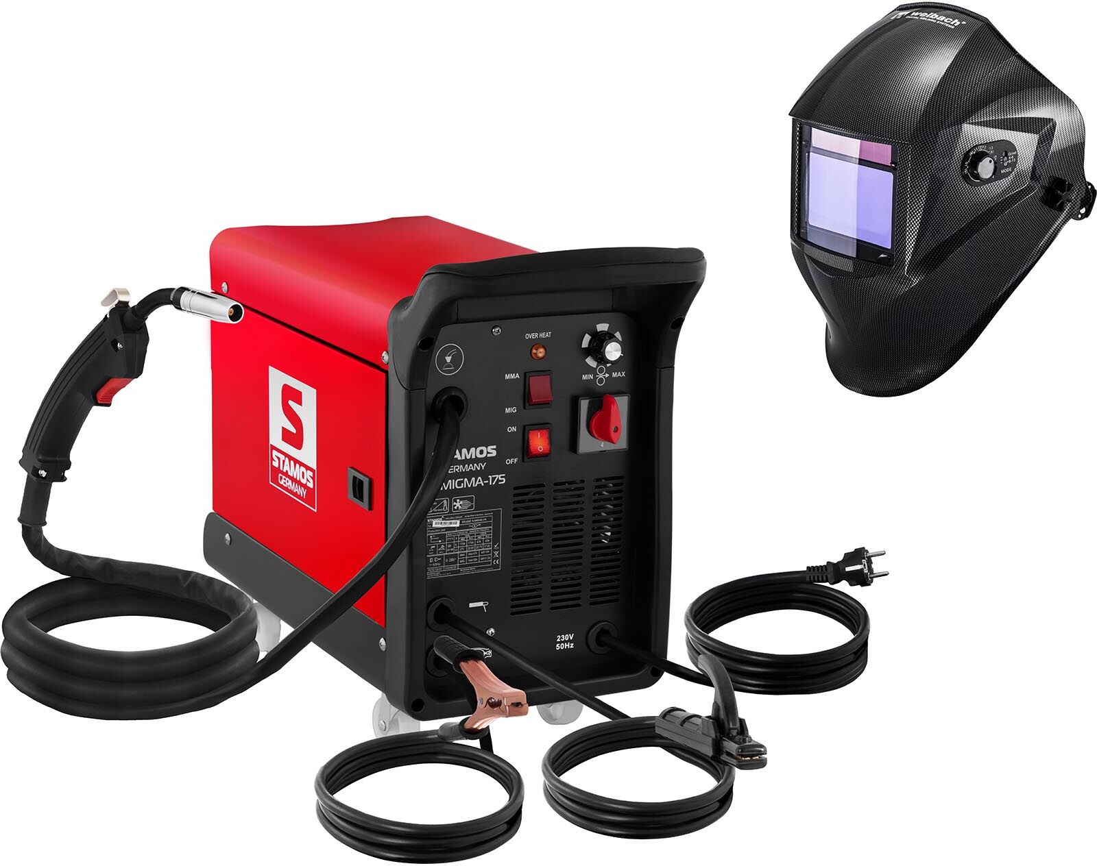 Stamos Germany Set di saldatura Saldatrice multiprocesso - 175 A 230 V - portatile + Maschera da saldatore - Carbonic - PROFESSIONAL SERIES Stamos Germany Set di saldatura Saldatrice multiprocesso - 175 A 230 V - portatile + Maschera da saldatore - Carbonic - PROFESSIONAL SERIES