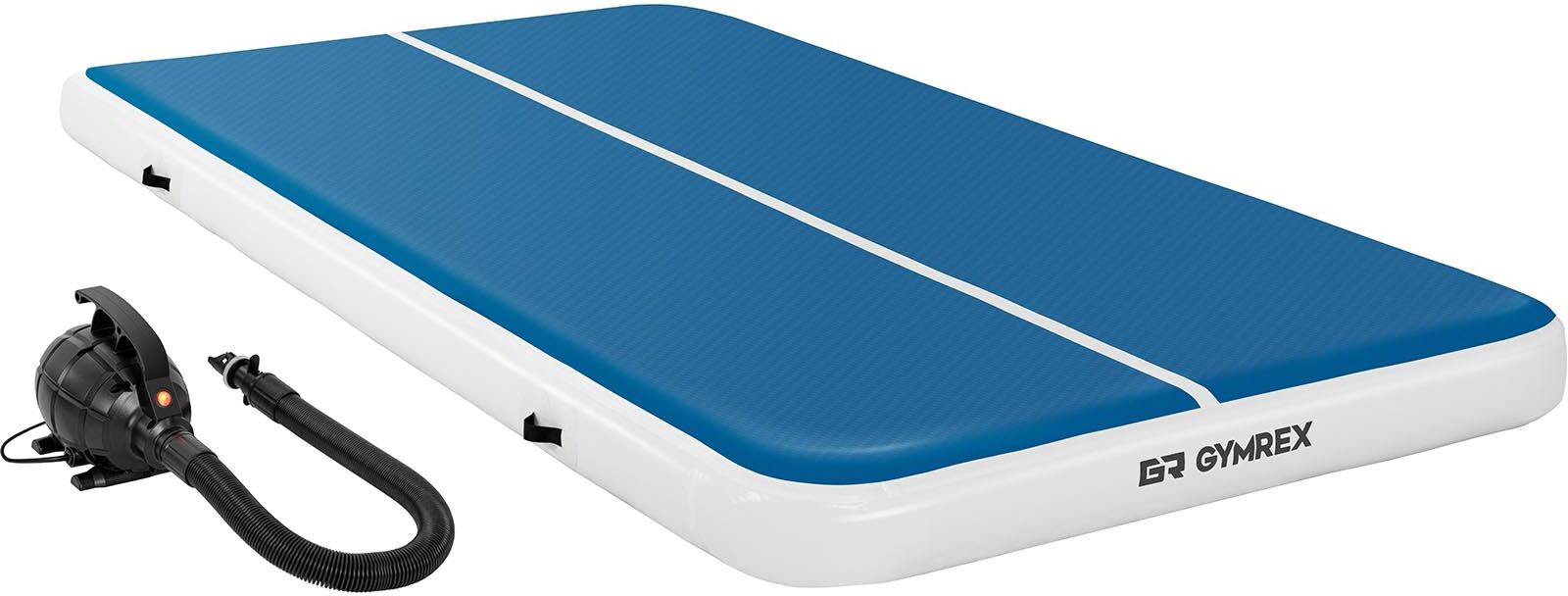 Gymrex Set tappetino da ginnastica gonfiabile con pompa inclusa - Airtrack - 300 x 200 x 20 cm - 300 kg - blu/bianco GR-ATM8-SET Gymrex Set tappetino da ginnastica gonfiabile con pompa inclusa - Airtrack - 300 x 200 x 20 cm - 300 kg - blu/bianco GR-ATM8-SET