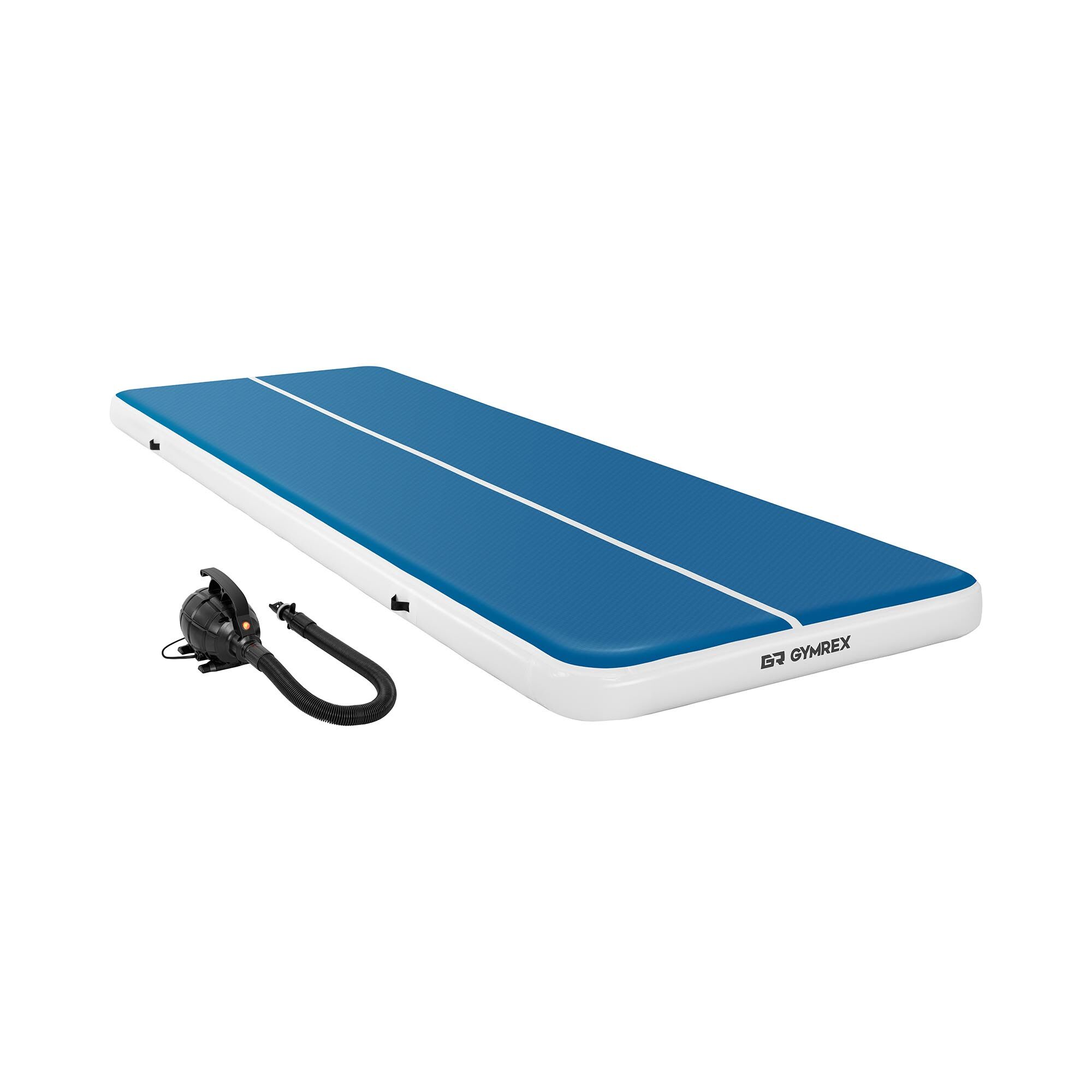 Gymrex Set tappetino da ginnastica gonfiabile con pompa inclusa - Airtrack - 600 x 200 x 20 cm - 400 kg - blu/bianco GR-ATM9-SET