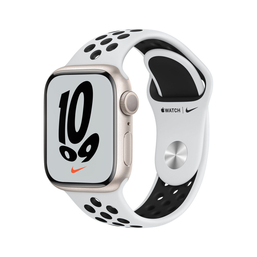 Apple Watch Nike Serie 7 GPS + Cellular Cassa in Alluminio Galassia e Cinturino Nike Sport Platino/Nero 41mm