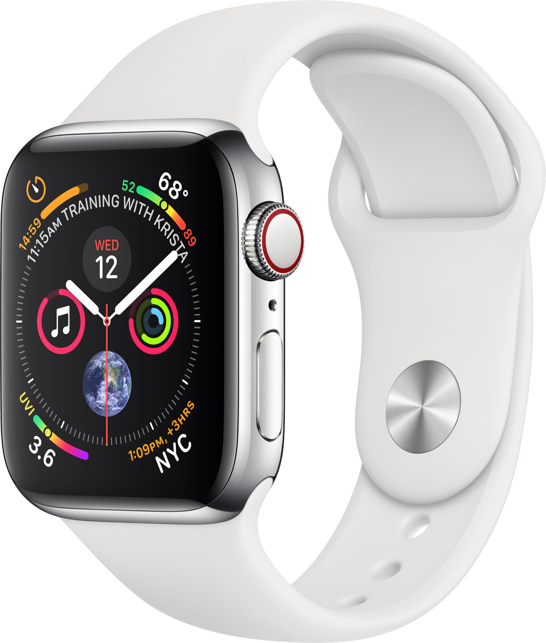 Apple Watch Series 4 Gps + Cellular Cassa In Acciaio Inossidabile Con Cinturino Sport Bianco (40 Mm) Apple Watch Series 4 Gps + Cellular Cassa In Acciaio Inossidabile Con Cinturino Sport Bianco (40 Mm)