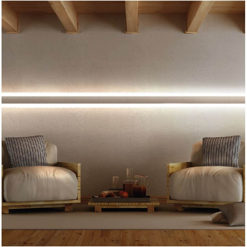 ELENI DECOR Cornice Pitturabile Bidirezionale Stondata da 2 metri per Strisce LED a parete