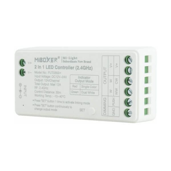 mi-light ricevitore dimmer 12/24v monocolore e cct 4-zone, sinc. automatica, push dim.