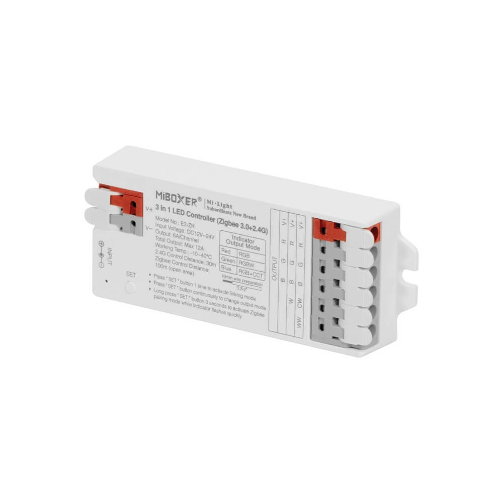 Mi-Light Ricevitore Controller RGB/RGBW/RGB+CCT 12/24V - ZIGBEE 3.0, 4-zone, Sinc. Aut.