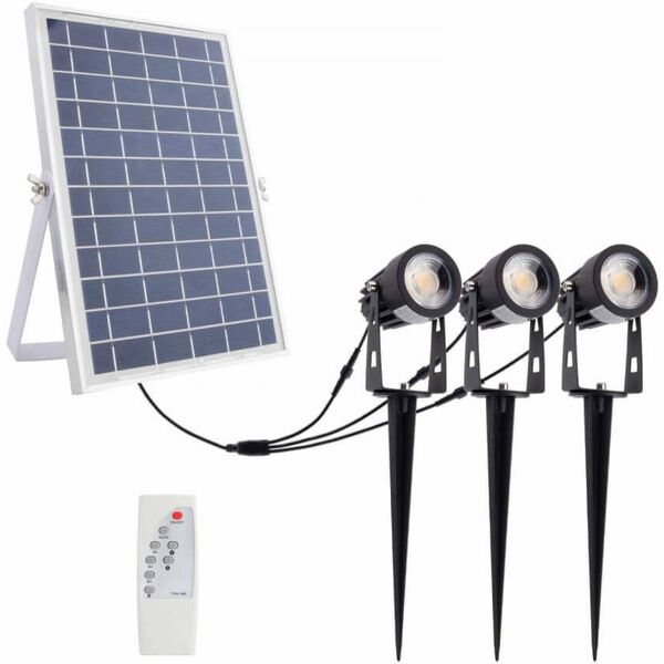 kit 3 faretti led solare con picchetto 3x5w con telecomando incluso