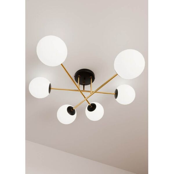 emibig lighting lampadario magnum nero e oro con 6 sfere satinate e14 da soffitto