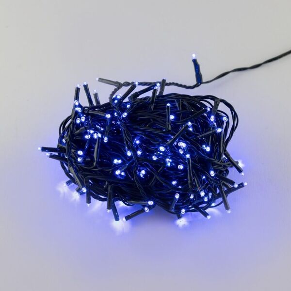 eurolamp catenaria natalizia led 8 giochi di luce, 15m, cavo verde, ip44, luce blu