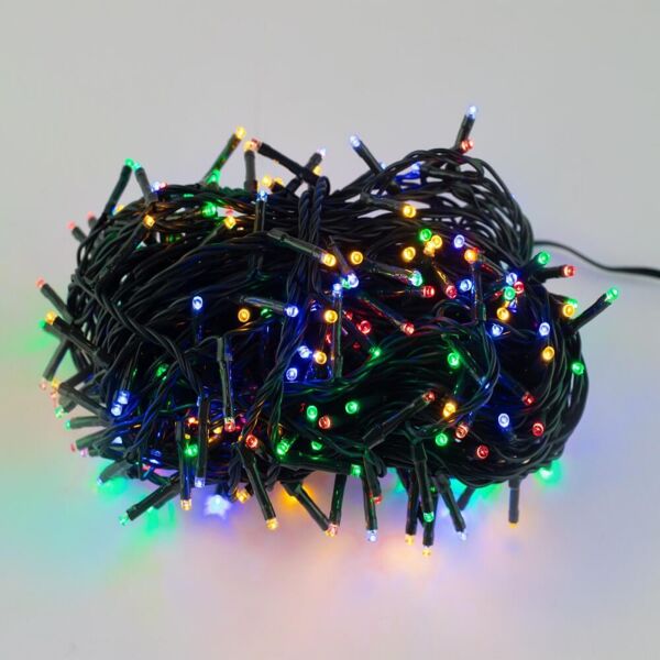 eurolamp catenaria natalizia led 8 giochi di luce, 18m, cavo verde, ip44, multicolor